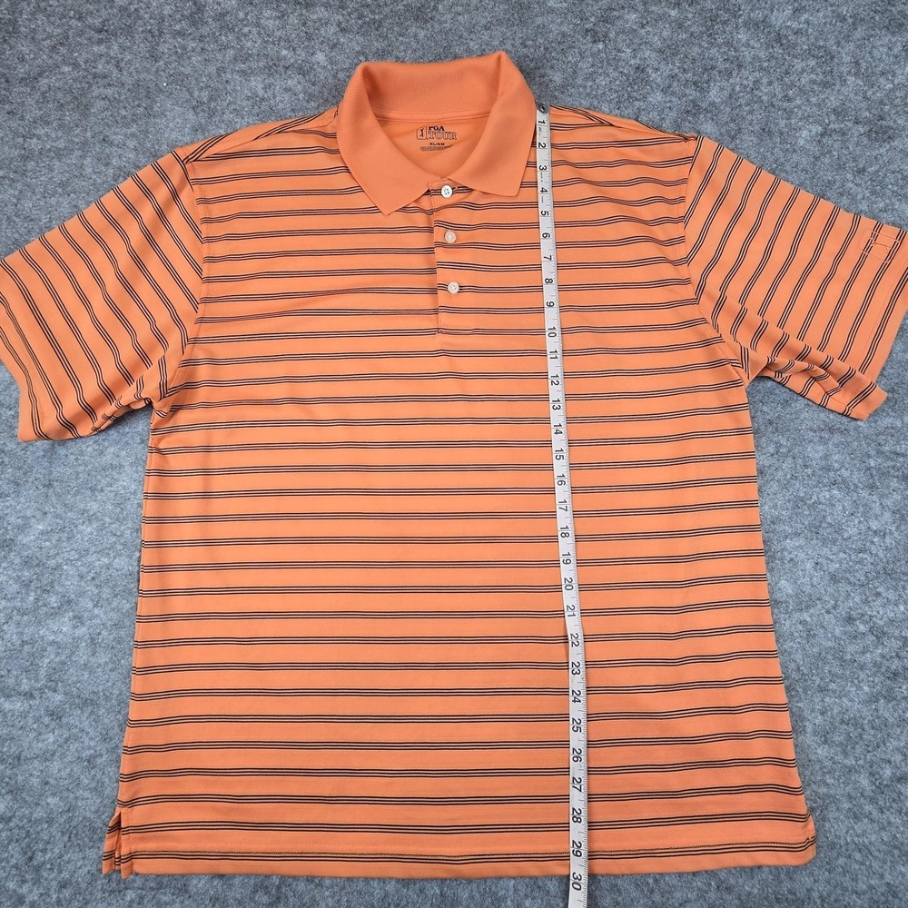 PGA Tour Polo Shirt Mens XL Orange Black Striped Golf Performance Short Sleeve - Picture 7 of 10